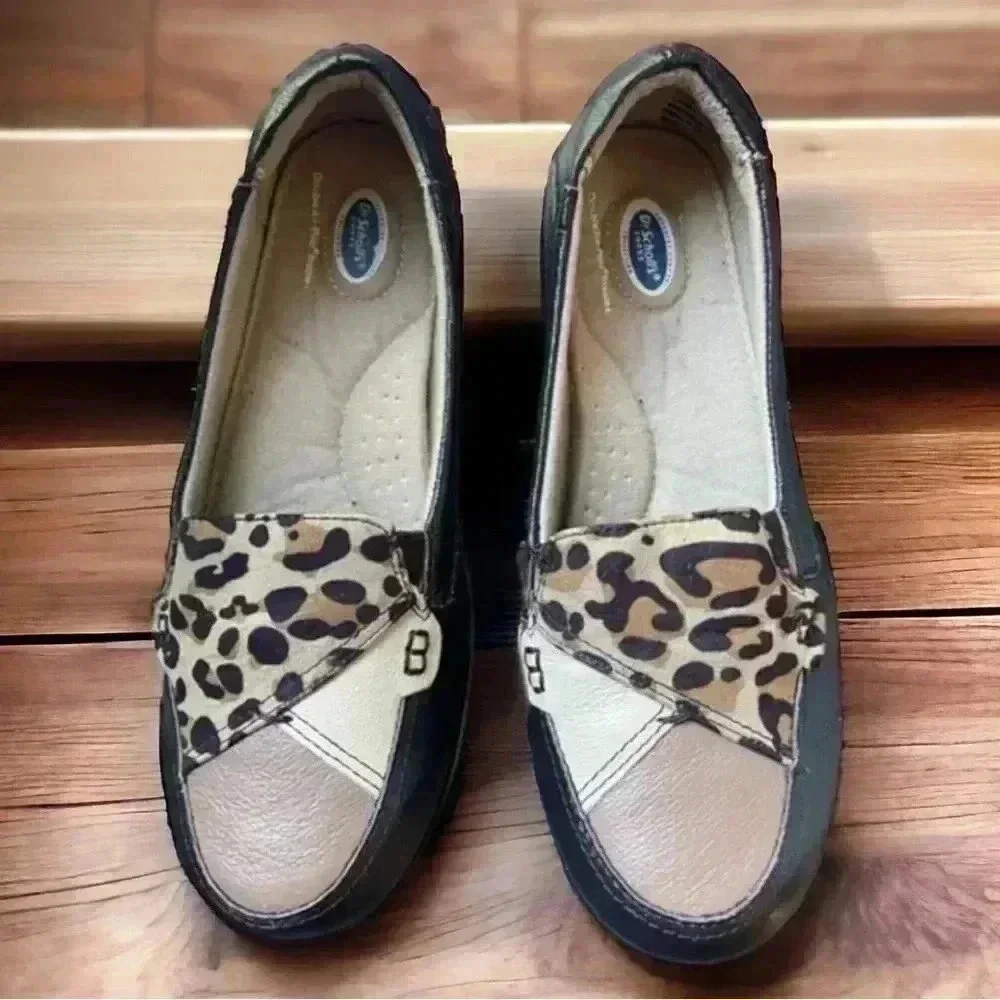 Dr.Scholl’s NEW No Tags black and animal print flats size 7.5W. Leather Upper